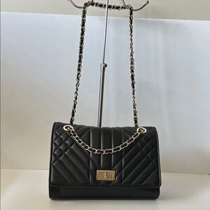 Danier Black Quilted Shoulder Bag with Gold Chain